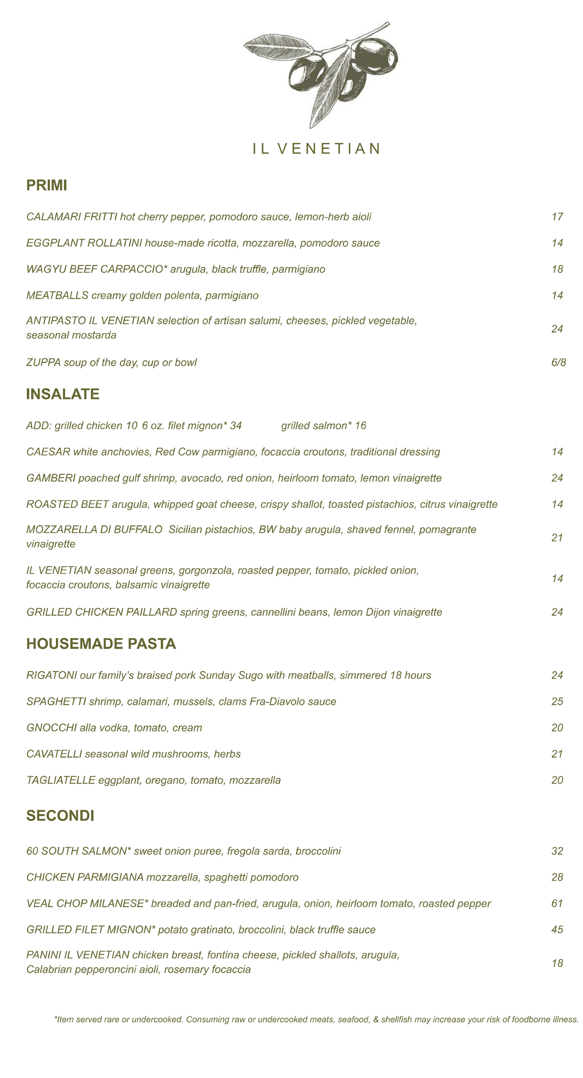 Il Venetian Lunch Menu